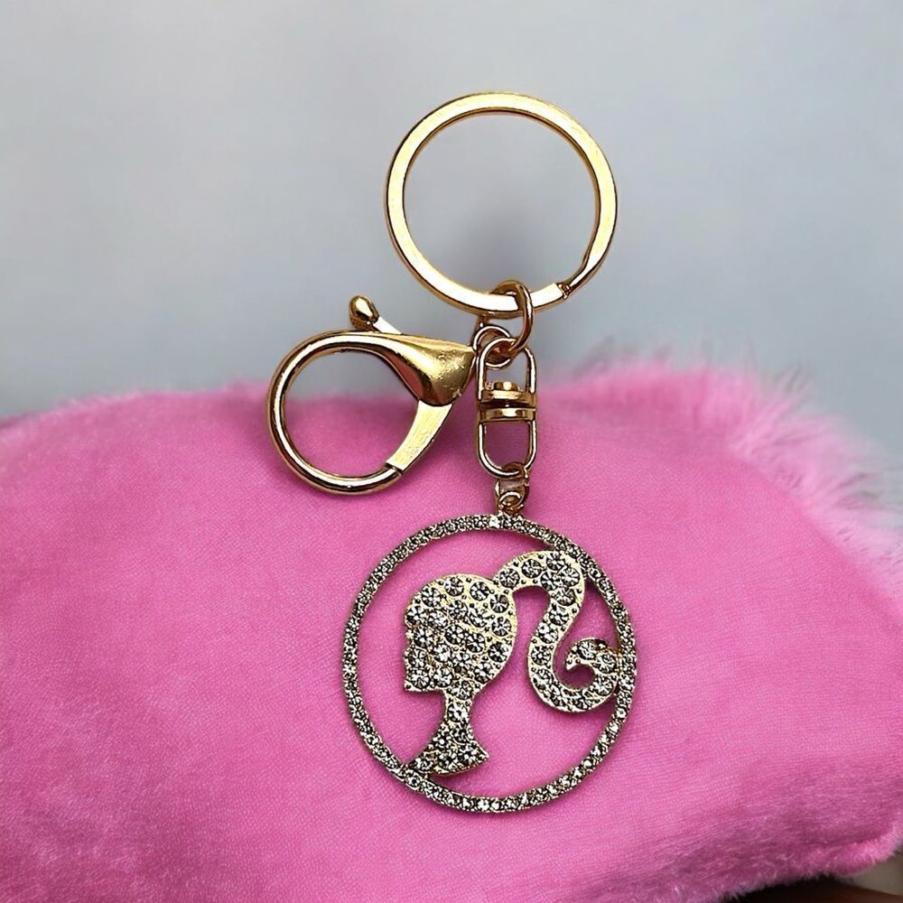 Barbie White Rhinestone Gold Tone Keychain/Bag Charm NWT